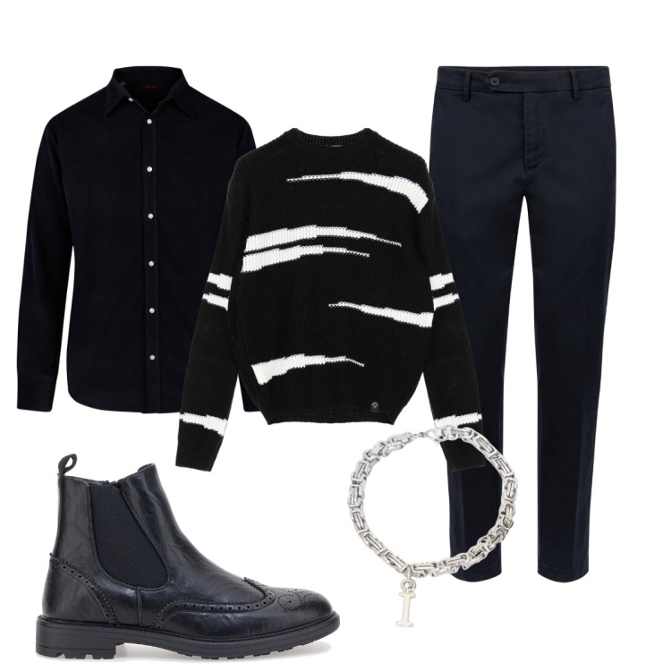 Outfit uomo - Total look #2052031. Stile Trendy per Tutti i giorni. Abbinamento con maglieria, braccialetti, pantaloni chino, camicie, stivali e stivaletti.