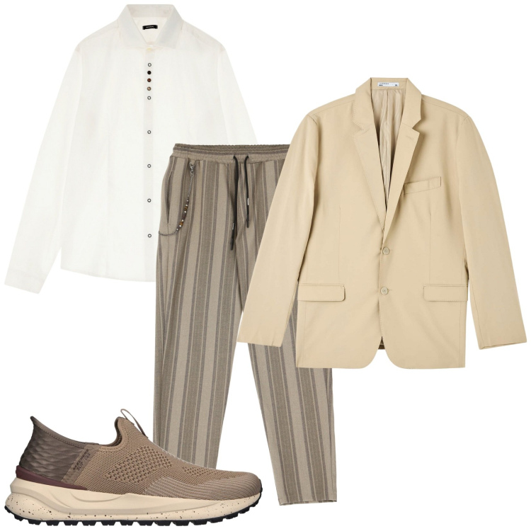 Outfit uomo - Tonalità neutre. Stile Trendy per Tutti i giorni. Abbinamento con giacche, pantaloni, camicie, sneakers.