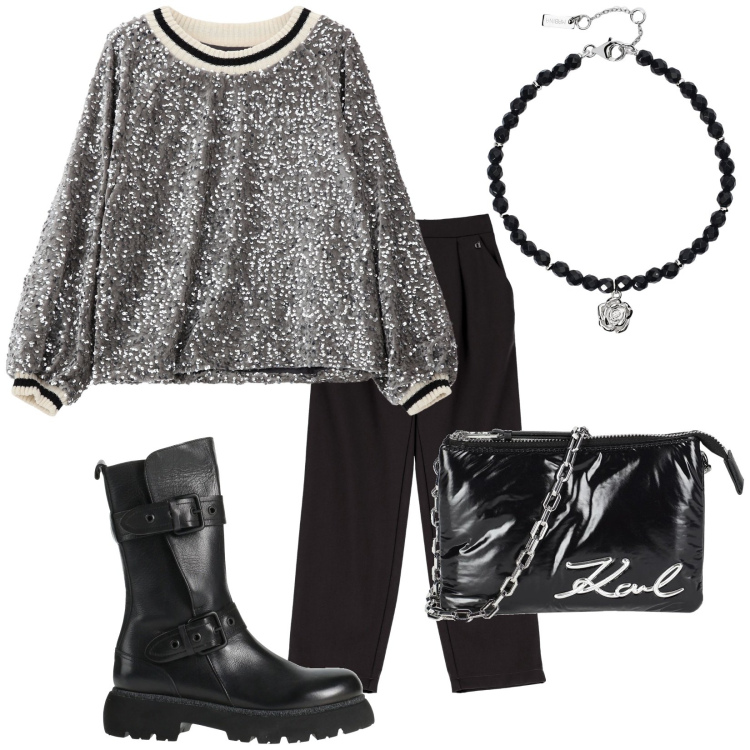 Outfit donna - Total look #2052090. Stile Glamour per Tutti i giorni. Abbinamento con stivaletti, borse a mano, braccialetti, felpe, pantaloni.