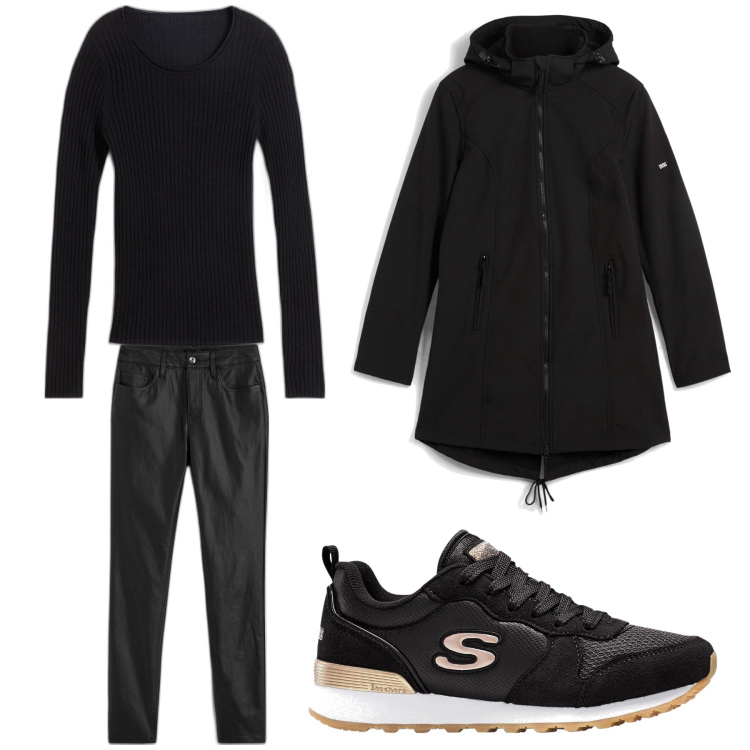 Outfit donna - Aperitivo. Stile Trendy per Tutti i giorni. Abbinamento con parka, sneakers, maglieria, pantaloni.