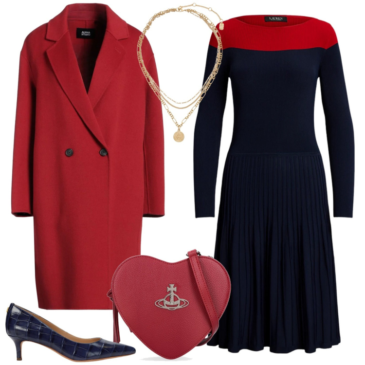 Outfit donna - Una serata speciale. Stile Chic per Serata fuori. Abbinamento con cappotti, ciondoli, décolleté, vestiti, borse a spalla.