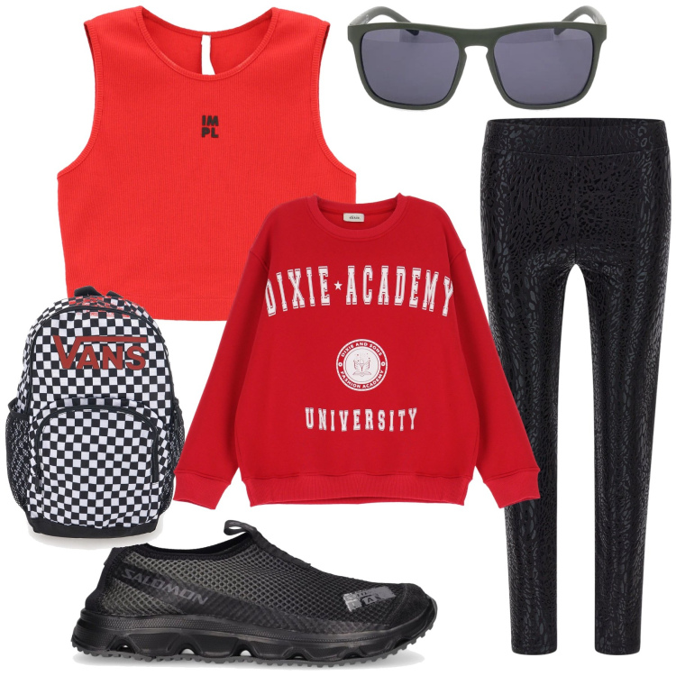 Outfit donna - Il 14 febbraio in palestra. Stile Basic per Sport. Abbinamento con canottiere, pantaloni, felpe, zaini, sneakers, occhiali da sole.