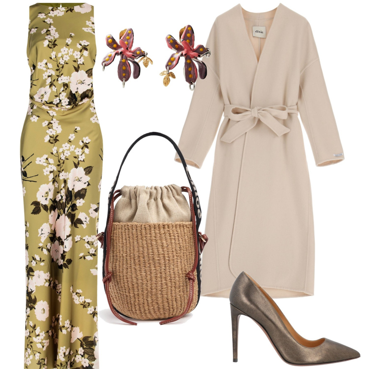 Outfit donna - Romanticismo chic. Stile Romantica per Cerimonia. Abbinamento con décolleté, orecchini, cappotti, vestiti lunghi, borse a mano.