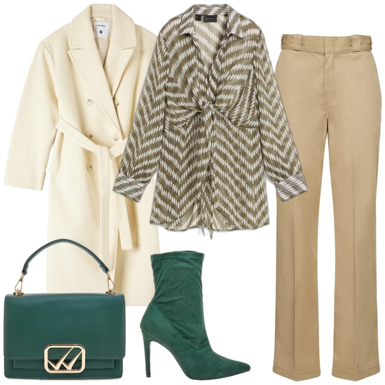 Outfit donna - Impeccabile. Stile Casual chic per Ufficio. Abbinamento con bluse, cappotti, stivaletti, pantaloni, borse a tracolla.