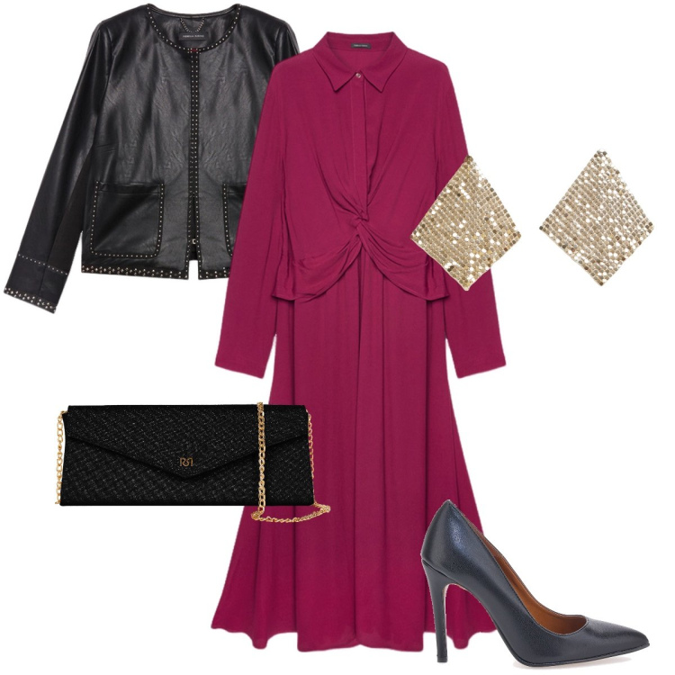 Outfit donna - Il vestito color lampone. Stile Chic per Cerimonia. Abbinamento con orecchini, pochette, décolleté, vestiti lunghi, blazer.