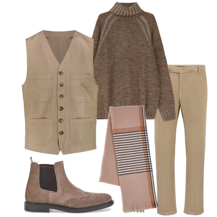 Outfit uomo - Gilet di tendenza. Stile Urban per Tutti i giorni. Abbinamento con maglieria, sciarpe, stivali e stivaletti, pantaloni, gilet.