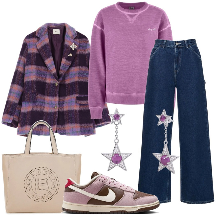 Outfit donna - Urban style. Stile Urban per Tutti i giorni. Abbinamento con orecchini, felpe, blazer, sneakers, pantaloni, borse a tracolla.