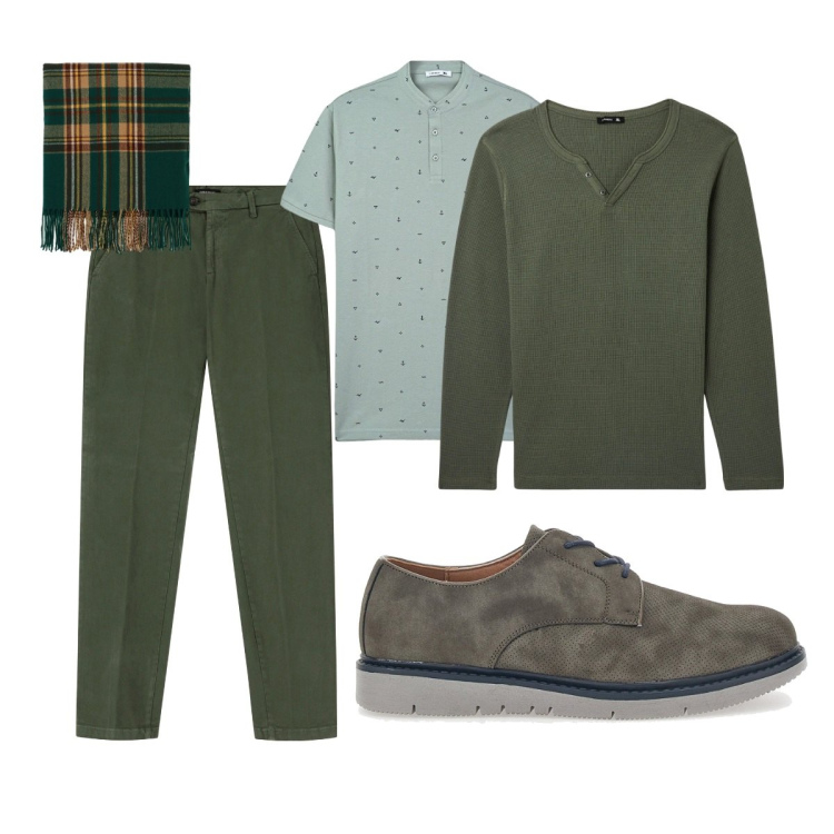 Outfit uomo - Total look #2052270. Stile Casual per Tutti i giorni. Abbinamento con t-shirt, t-shirt, sciarpe, pantaloni chino, scarpe stringate.