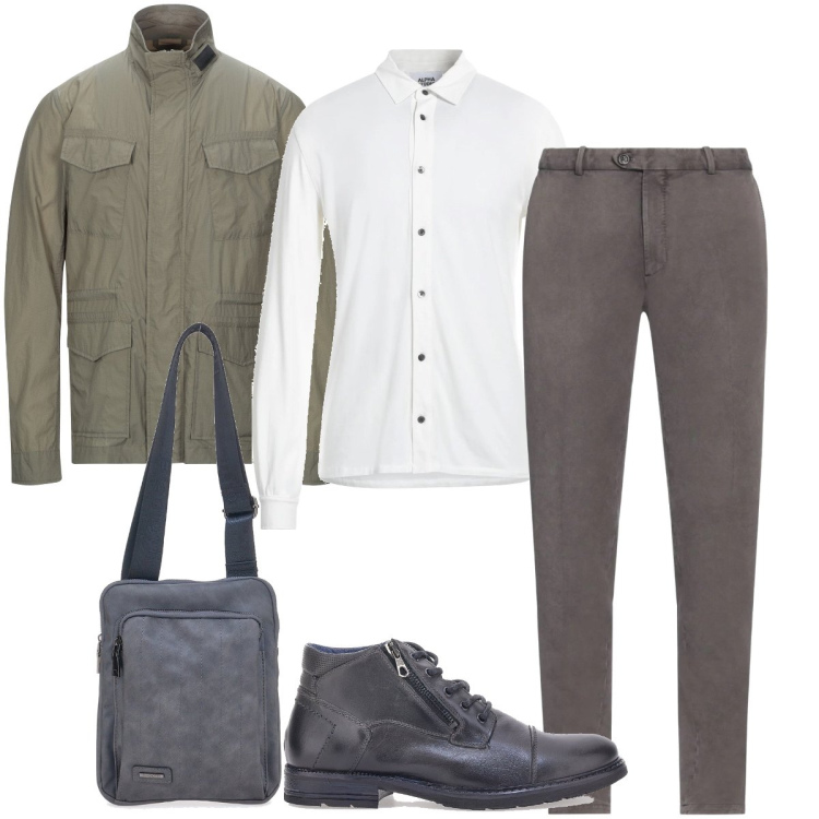 Outfit uomo - Voglia di primavera. Stile Business/Elegante per Ufficio. Abbinamento con pantaloni, camicie, giacche, stivali e stivaletti, portafogli.
