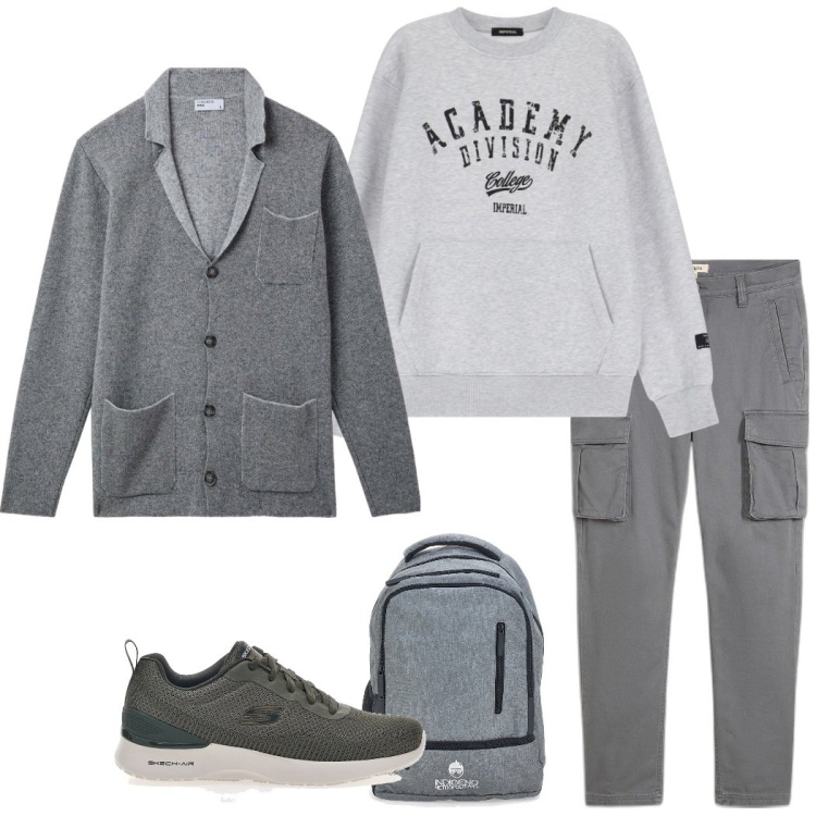 Outfit uomo - Stile utility. Stile Casual per Tutti i giorni. Abbinamento con pantaloni cargo, giacche, felpe, sneakers, borse sportive.
