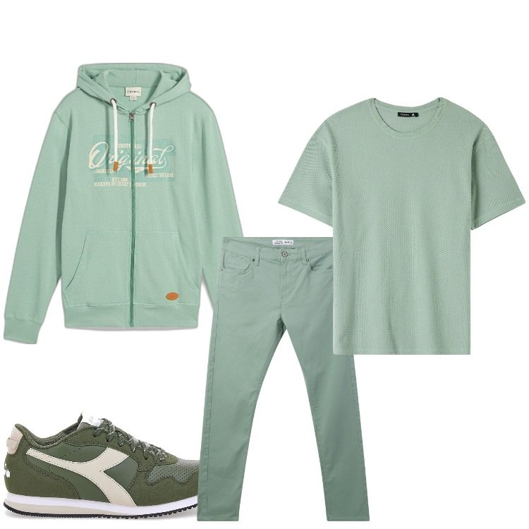 Outfit uomo - Mood domenica. Stile Casual per Tutti i giorni. Abbinamento con felpe con cappuccio, t-shirt, pantaloni skinny, sneakers.