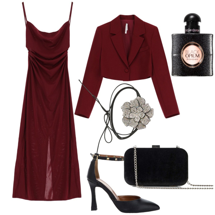 Outfit donna - Bantoa in love. Stile Sexy per Serata fuori. Abbinamento con pochette, profumi, collane, vestiti midi/longuette, blazer, décolleté.