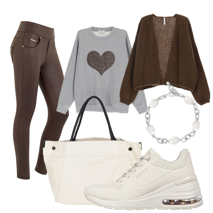 Outfit donna - Total look #2052410. Stile Casual per Scuola/Università. Abbinamento con borse a mano, braccialetti, cardigans, jeans skinny, felpe, sneakers.