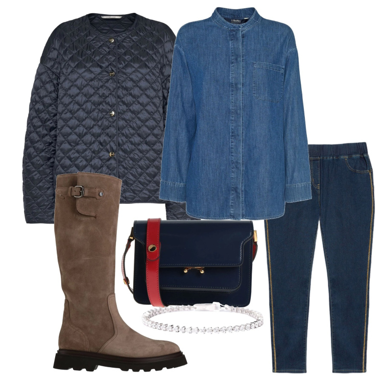 Outfit donna - td0225#29. Stile Sporty chic per Tutti i giorni. Abbinamento con borse a tracolla, stivali, braccialetti, jeggings, camicie, giacche.