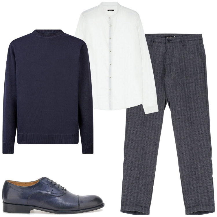 Outfit uomo - Total look #2052448. Stile Business/Elegante per Tutti i giorni. Abbinamento con pantaloni, camicie, maglieria, scarpe stringate.