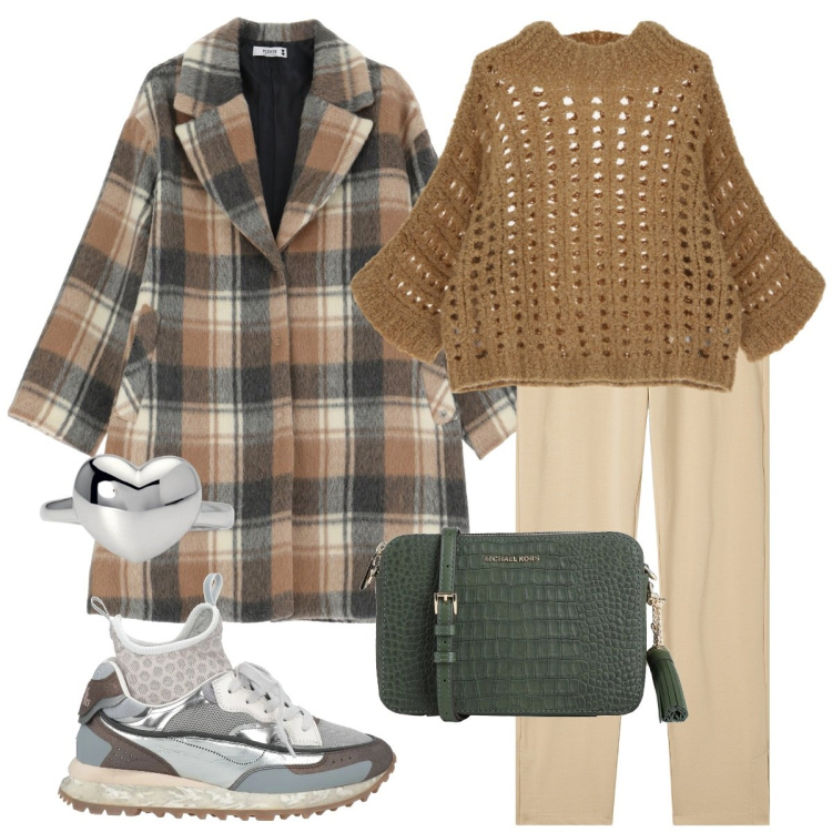 Outfit donna - Total look #2052469. Stile Sporty chic per Tutti i giorni. Abbinamento con sneakers, borse a tracolla, anelli, cappotti, pantaloni, pullovers.