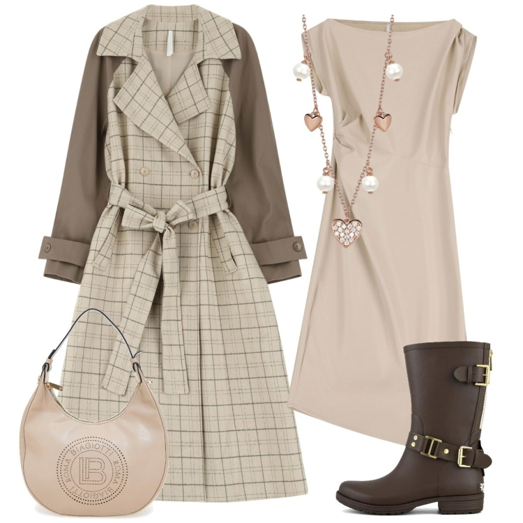 Outfit donna - Look per Pasqua. Stile Sporty chic per Cerimonia. Abbinamento con collane, vestiti midi/longuette, trench, stivali, borse a spalla.