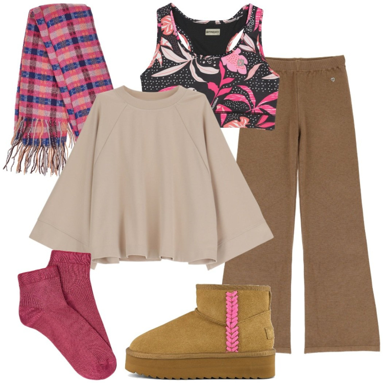 Outfit donna - Comfortable clothing. Stile Casual chic per Tutti i giorni. Abbinamento con pantaloni, felpe, reggiseni, stivaletti, collant, sciarpe.