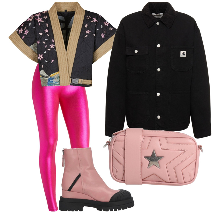 Outfit donna - Molto estrosa ma sempre chic. Stile Trendy per Tutti i giorni. Abbinamento con stivaletti, borse a spalla, pantaloni skinny, kimono, cappotti.