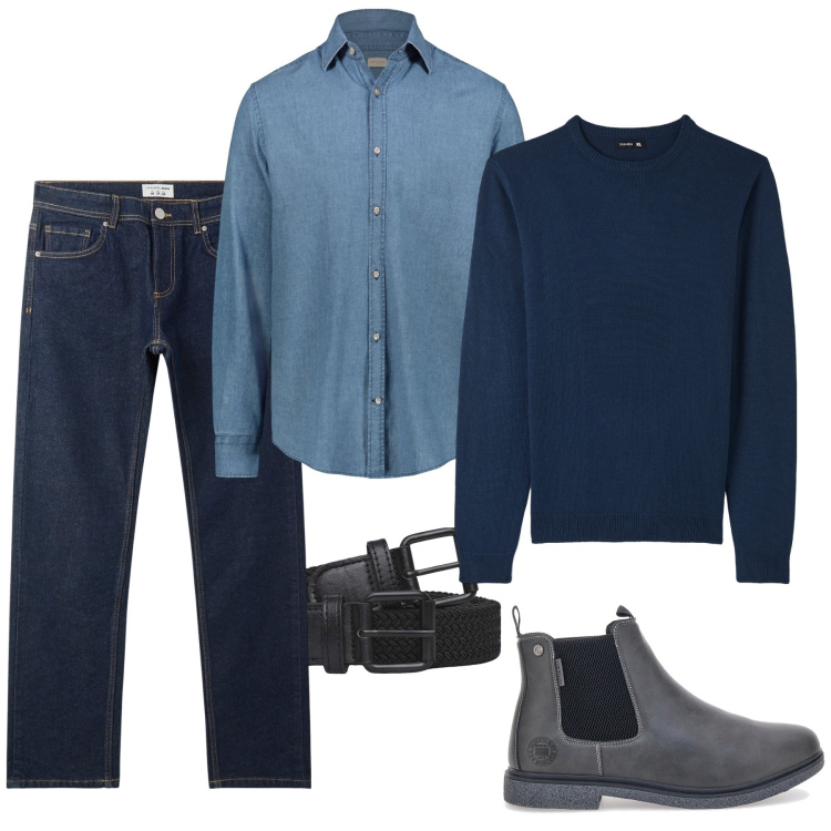 Outfit uomo - City. Stile Urban per Tutti i giorni. Abbinamento con jeans, maglieria, cinture, camicie, stivali e stivaletti.
