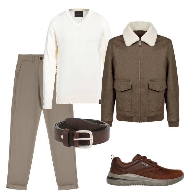 Outfit uomo - Il pullover bianco. Stile Casual per Ufficio. Abbinamento con pullovers, cinture, pantaloni, giacche, scarpe stringate.