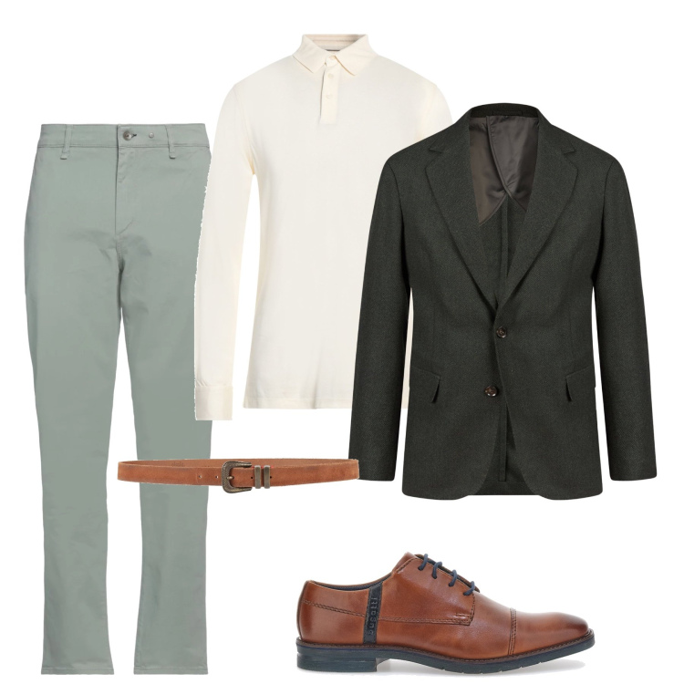 Outfit uomo - Verde. Stile Business/Elegante per Serata speciale. Abbinamento con pantaloni, polo, cinture, giacche, scarpe stringate.