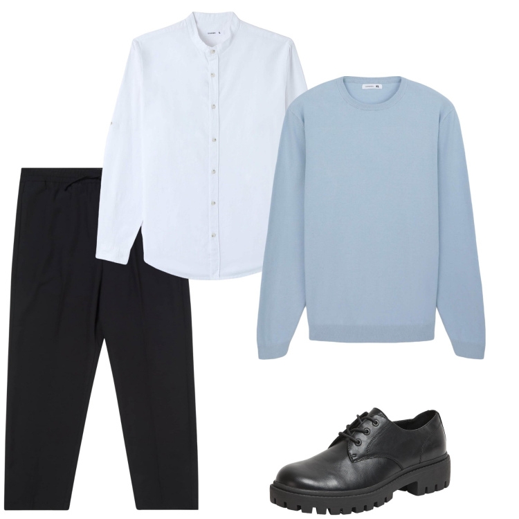 Outfit uomo - Terranova. Stile Trendy per Tutti i giorni. Abbinamento con camicie, scarpe stringate, pantaloni, maglieria.