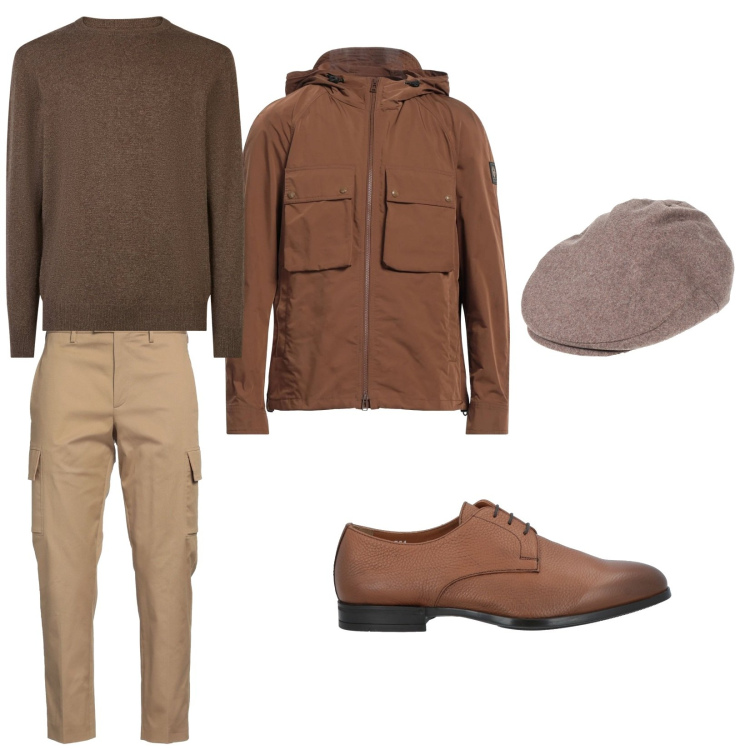 Outfit uomo - Campagna. per Tutti i giorni. Abbinamento con scarpe stringate, cappelli, giacche, pantaloni cargo, maglieria.