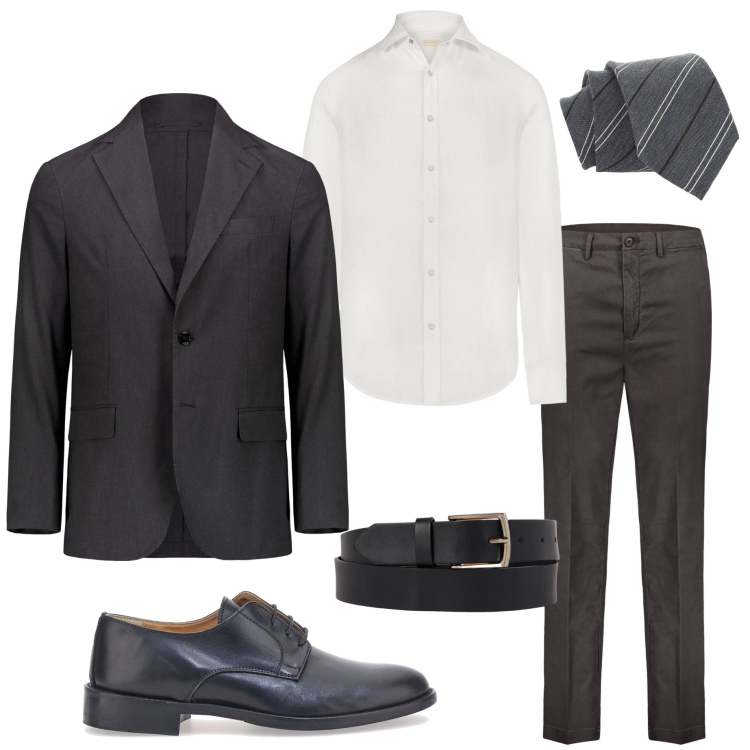 Outfit uomo - Cerimonia a febbraio. Stile Business/Elegante per Cerimonia. Abbinamento con cravatte, giacche, scarpe stringate, pantaloni, camicie, cinture.