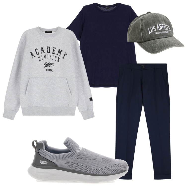 Outfit uomo - Casual style. Stile Casual per Tutti i giorni. Abbinamento con cappelli, pantaloni chino, t-shirt, felpe, sneakers.