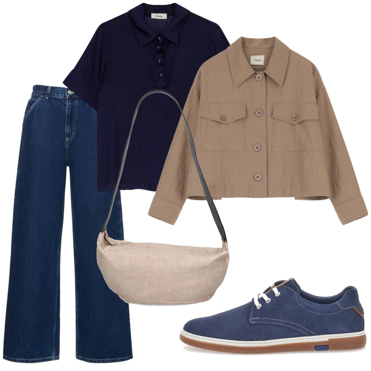 Outfit donna - Basic. Stile Basic per Tutti i giorni. Abbinamento con blazer, top, scarpe stringate, borse a spalla, pantaloni.