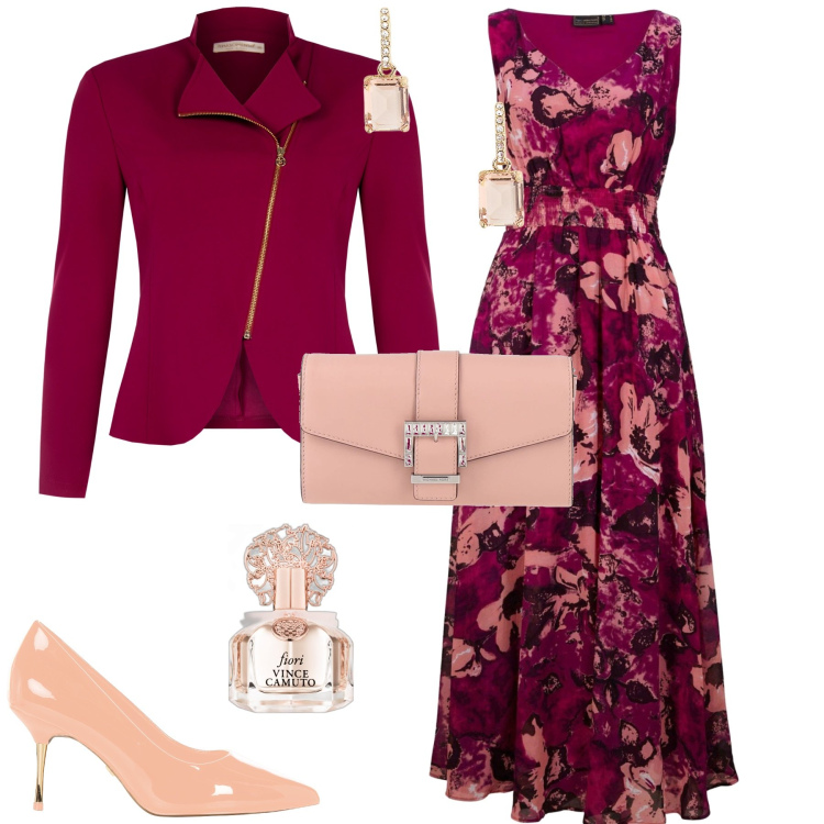 Outfit donna - Total look #2052781. Stile Romantica per Serata fuori. Abbinamento con vestiti lunghi, borse a mano, profumi, blazer, décolleté, orecchini.