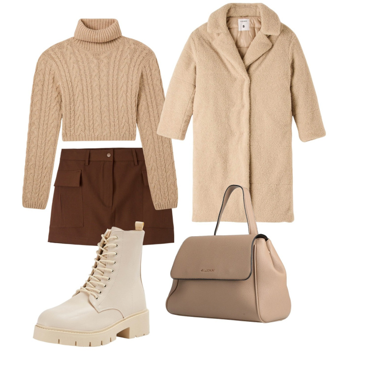 Outfit donna - Un tuffo nel Mocha. Stile Casual per Tutti i giorni. Abbinamento con zaini, cappotti, gonne, anfibi, maglieria.