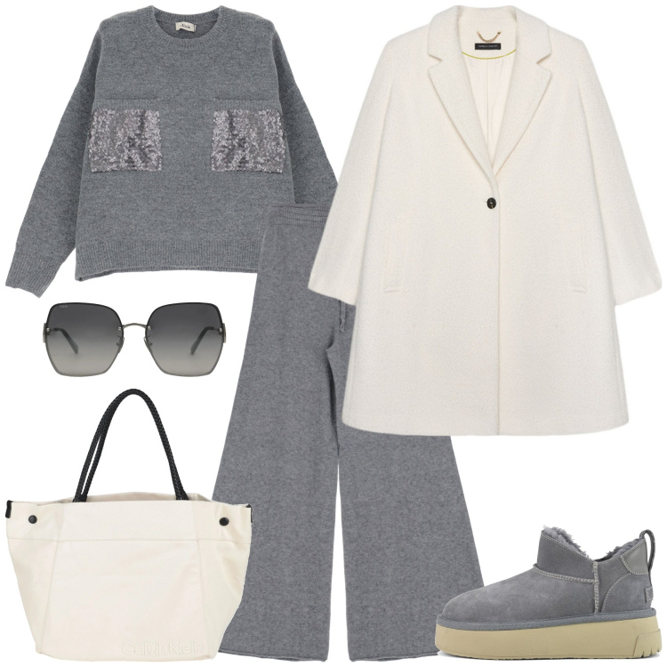 Outfit donna - Dettagli metallici trendy. Stile Trendy per Tutti i giorni. Abbinamento con borse a mano, occhiali da sole, pantaloni, pullovers, stivali, cappotti.