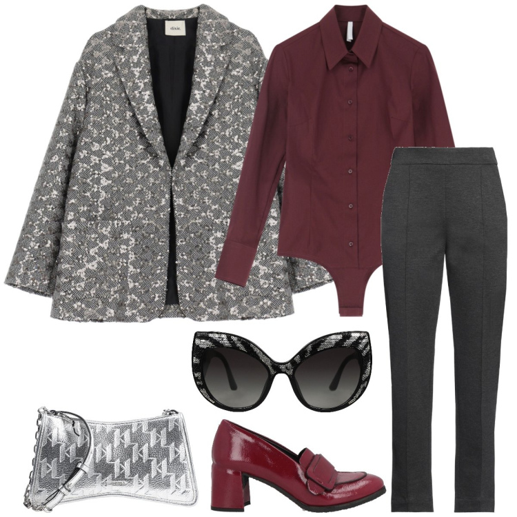 Outfit donna - Total look #2052822. Stile Casual chic per Tutti i giorni. Abbinamento con pantaloni, mocassini, borse a tracolla, occhiali da sole, body, blazer.