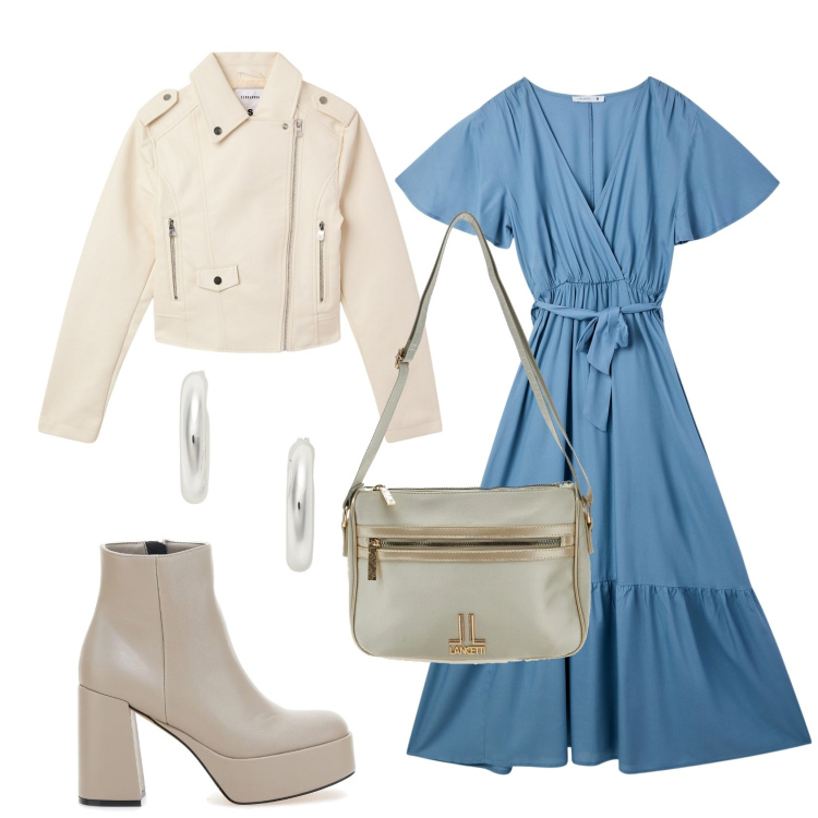 Outfit donna - Boho biker style. Stile Boho per Tutti i giorni. Abbinamento con giacche, vestiti lunghi, orecchini, stivaletti, borse a tracolla.