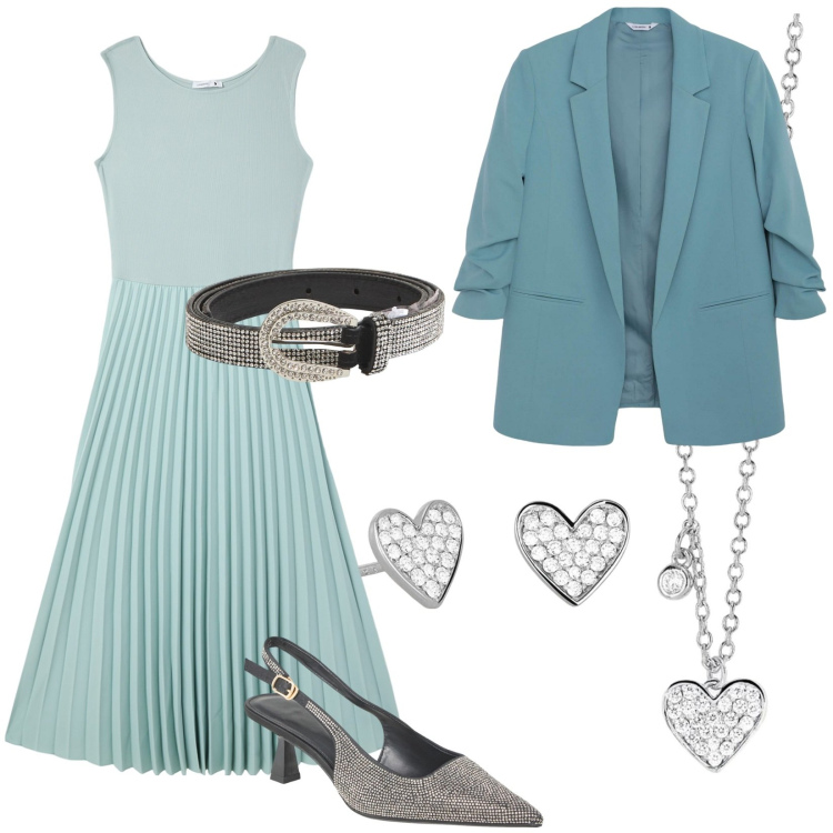Outfit donna - Colori delicati per San Valentino. Stile Bon Ton per Serata fuori. Abbinamento con vestiti lunghi, blazer, décolleté, cinture, collane, orecchini.