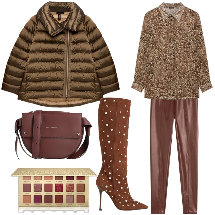 Outfit donna - Wow, che stivali. Stile Glamour per Serata fuori. Abbinamento con stivali, borse a tracolla, ombretti, treggings, camicie, piumini.