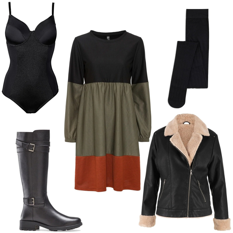 Outfit donna - Primavera, ti sto aspettando!. Stile Casual per Tutti i giorni. Abbinamento con body, blazer, stivali, vestiti corti, collant.