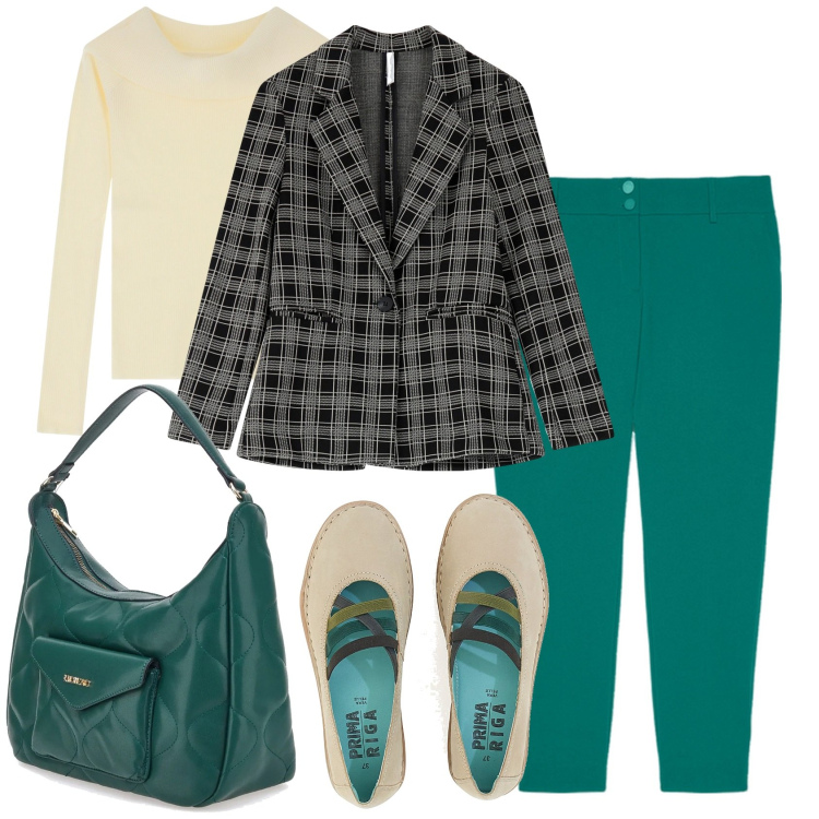Outfit donna - Total look #2052881. Stile Casual chic per Tutti i giorni. Abbinamento con blazer, pullovers, ballerine, borse a spalla, pantaloni.