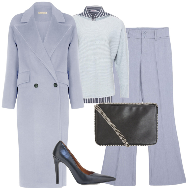 Outfit donna - City. Stile Urban per Tutti i giorni. Abbinamento con camicie, maglieria, pantaloni, borse a tracolla, cappotti, décolleté.