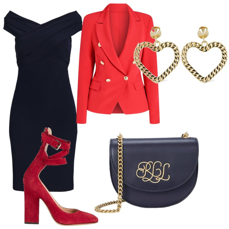 Outfit donna - Bantoa in Love. Stile Chic per Serata fuori. Abbinamento con décolleté, blazer, borse a tracolla, vestiti, orecchini.