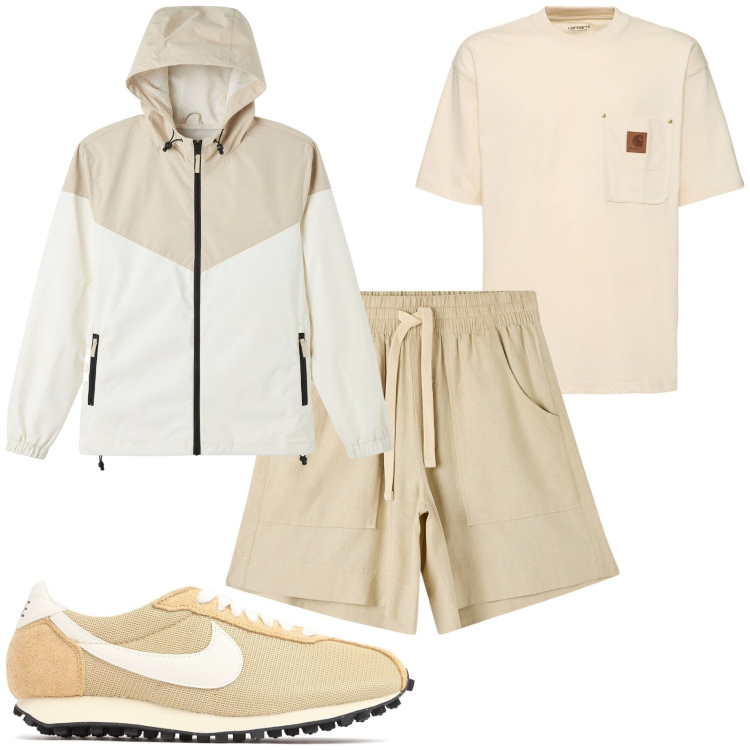 Outfit uomo - Sportivo in chiaro. Stile Urban per Tutti i giorni. Abbinamento con bermuda, giacche, t-shirt, sneakers.