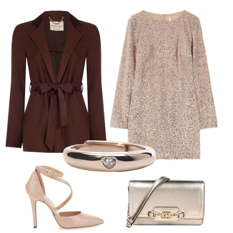 Outfit donna - Idee San valentino. Stile Glamour per Serata fuori. Abbinamento con borse a mano, anelli, blazer, vestiti corti, décolleté.