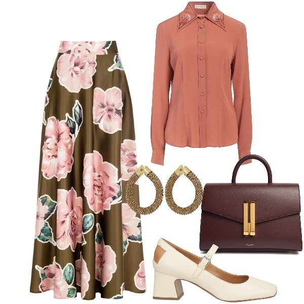 Outfit donna - Look vintage rivisitato. Stile Vintage retrò per Ufficio. Abbinamento con camicie, décolleté, gonne, orecchini, borse a mano.