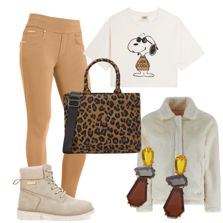 Outfit donna - Total look #2053078. Stile Urban per Tutti i giorni. Abbinamento con shopping bag, pantaloni skinny, cappotti, t-shirt, orecchini, stivaletti.