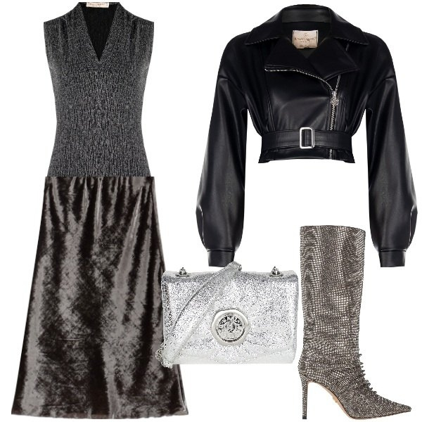 Outfit donna - Dettagli metallici per brillare. Stile Glamour per Serata fuori. Abbinamento con stivali, borse a tracolla, giacche, top, gonne lunghe.