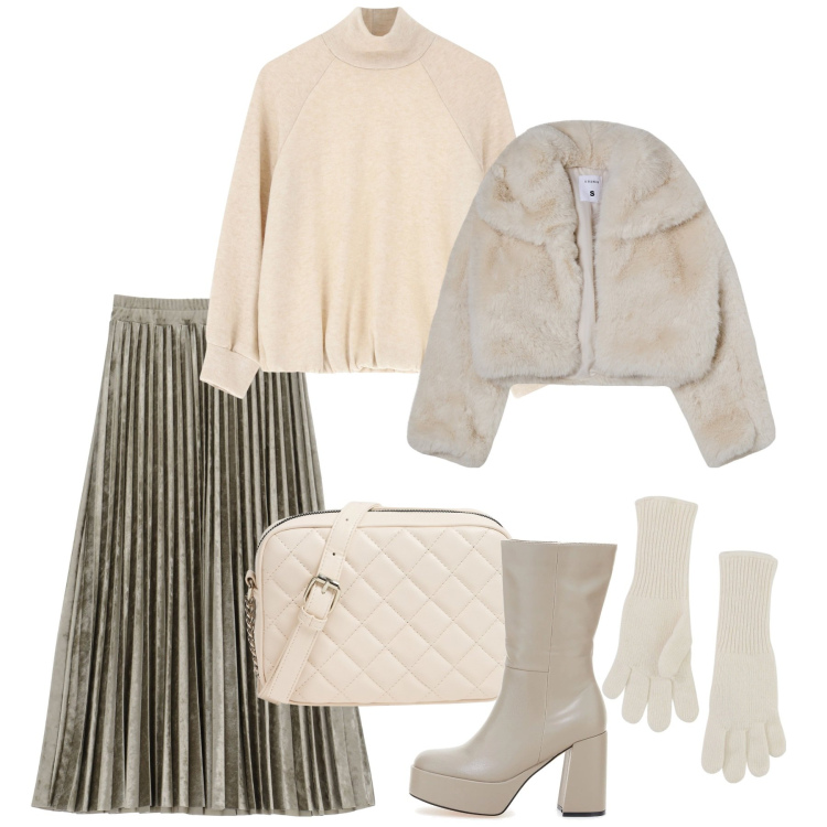 Outfit donna - Febbraio. Stile Bon Ton per Tutti i giorni. Abbinamento con blazer, borse a tracolla, guanti, maglieria, gonne longuette, stivali.