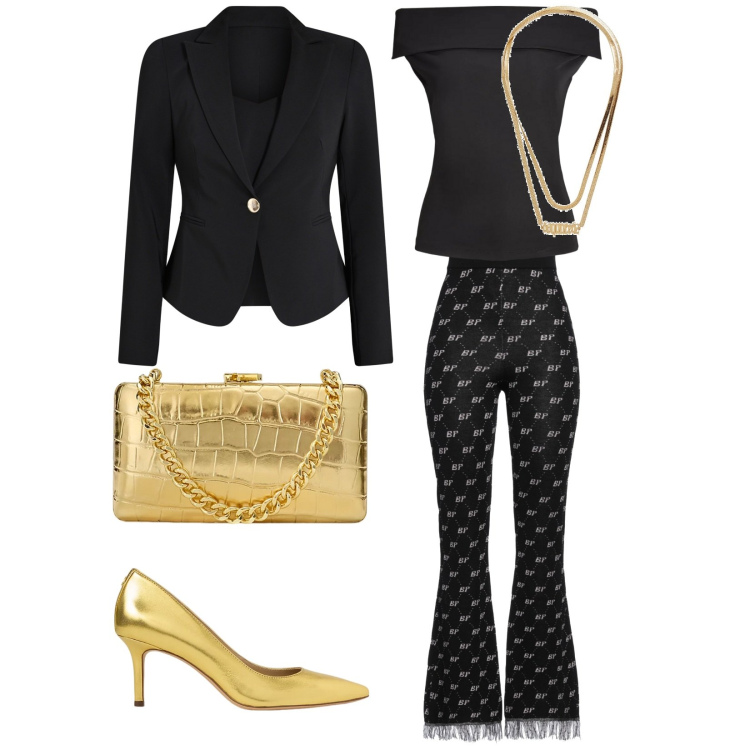 Outfit donna - Una serata speciale. per Serata fuori. Abbinamento con leggings, collane, blazer, top, clutch, décolleté.