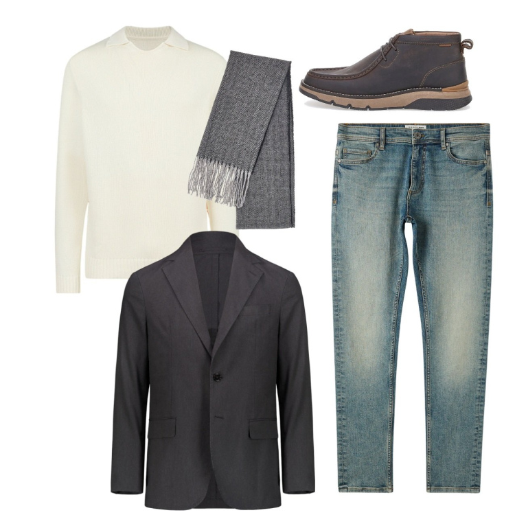 Outfit uomo - Blazer grigio. Stile Casual per Tutti i giorni. Abbinamento con jeans skinny, giacche, sciarpe, maglieria, scarpe stringate.